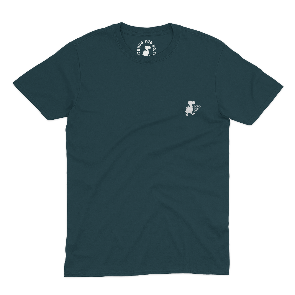 Front of a navy Classic Dodo T-shirt with a small dodo chest logo