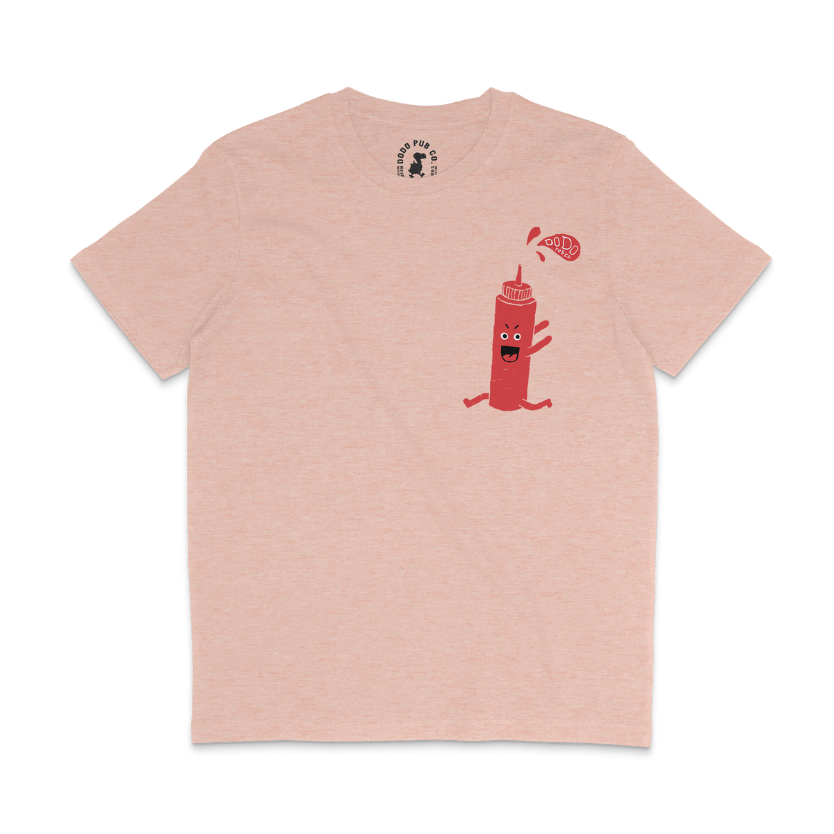Pink Dodo Ketchup T-shirt with a ketchup bottle character on the chest