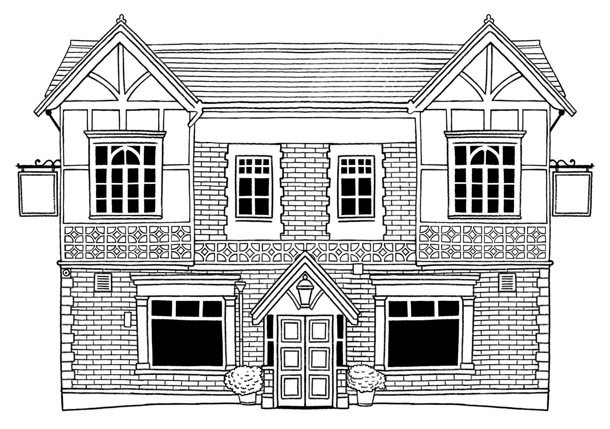Line illustration of The All Inn pub building