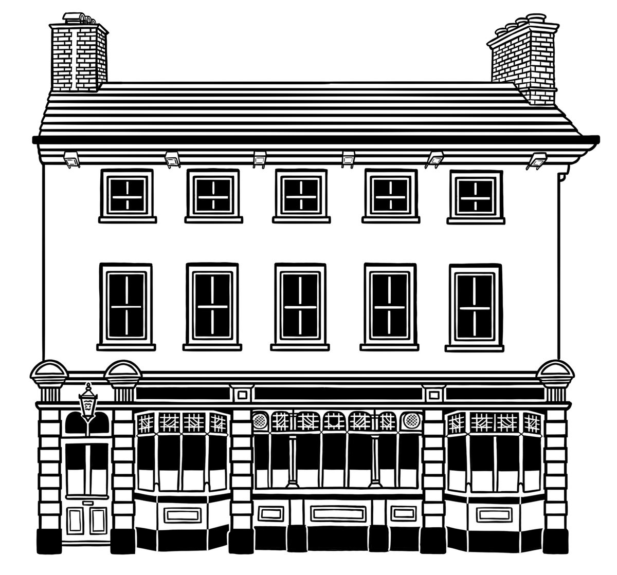 Line illustration of The High Horse pub building