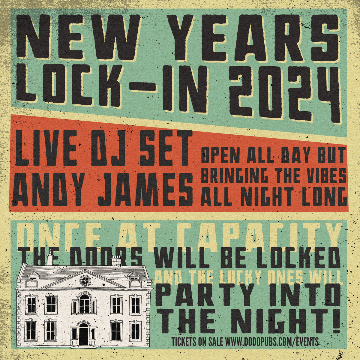 New Year's Lock-In 2024 poster for The Part & Parcel with a live DJ set from Andy James