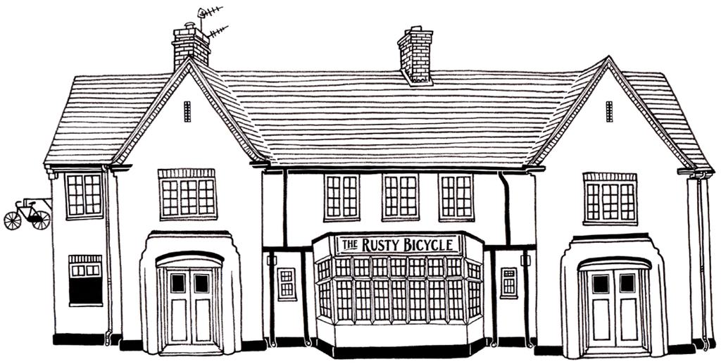 Line illustration of The Rusty Bicycle pub building